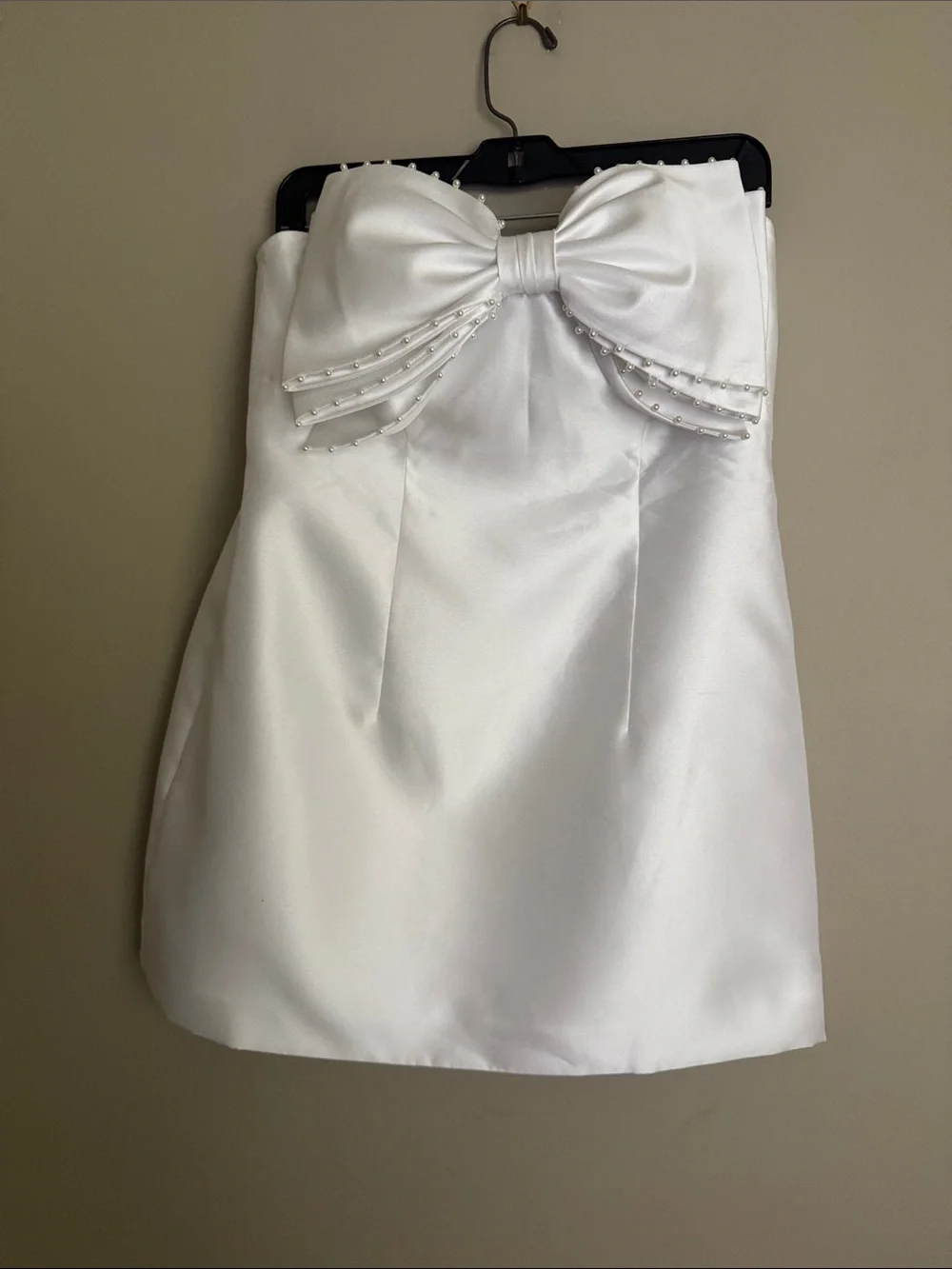 NWT- Alfred Sung Imitation Pearl & Bow Detail Strapless Cocktail Minidress, 12R